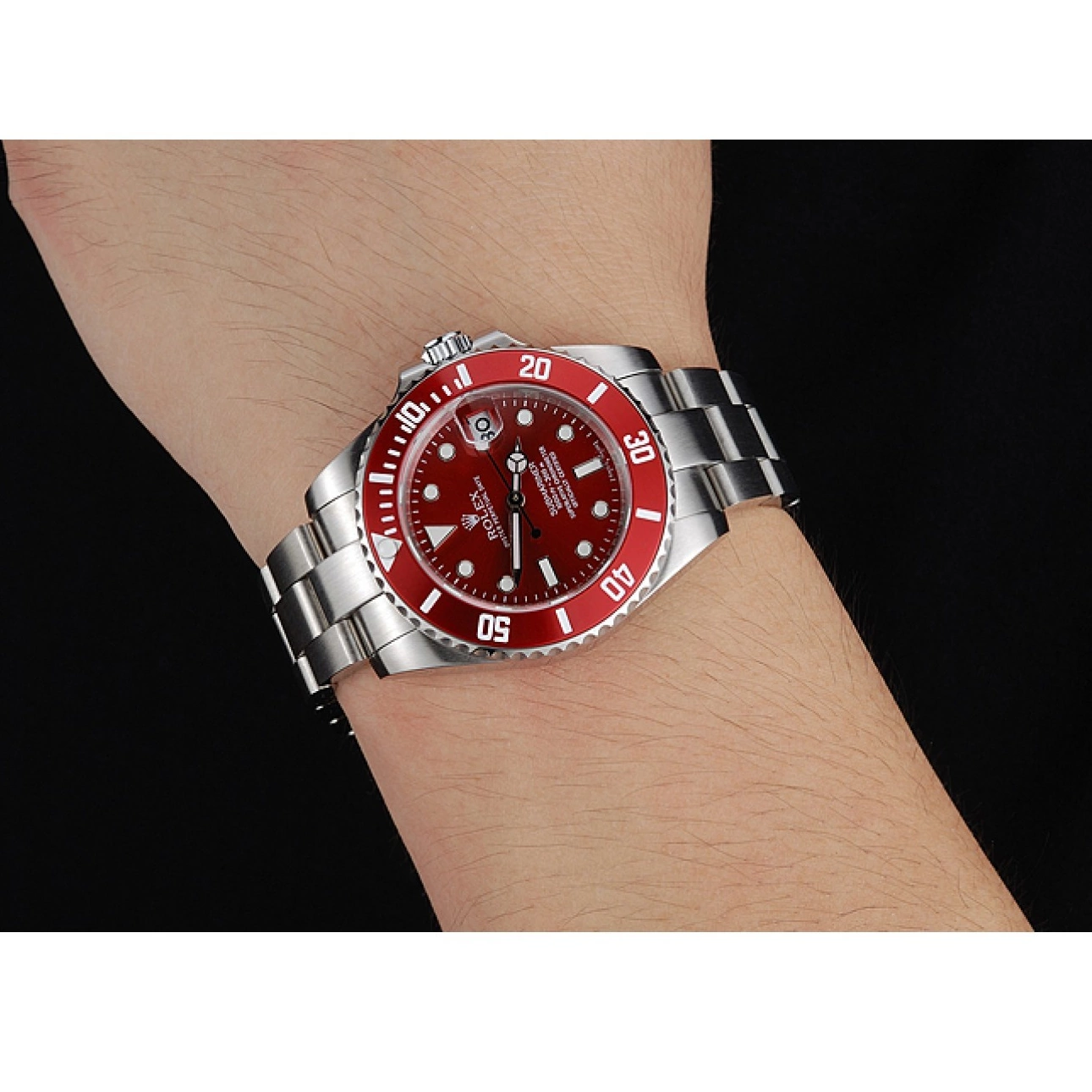 Aaa replica watch 1454154 Rolex Dial Submariner Red Stainless Steel Bracelet 0615